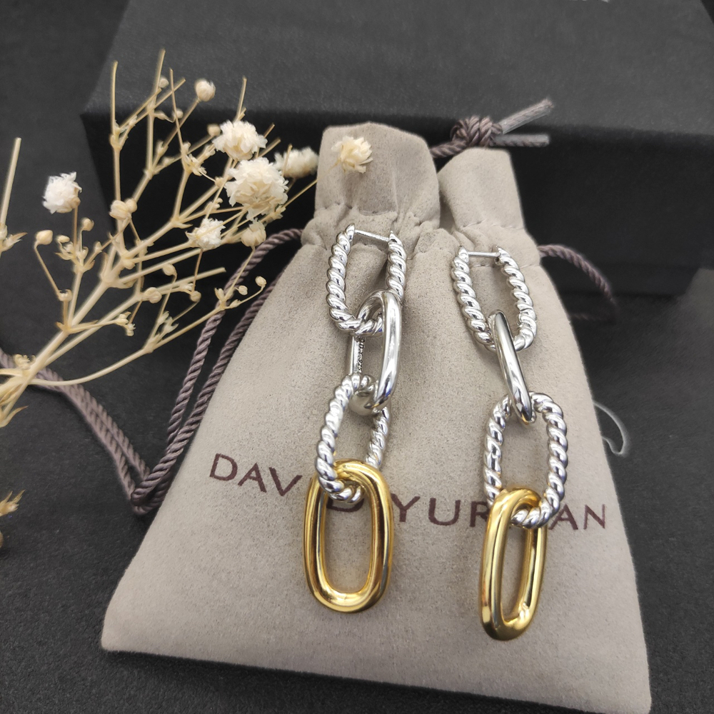 David Yurman Two-tone Button-on Hoop Earrings